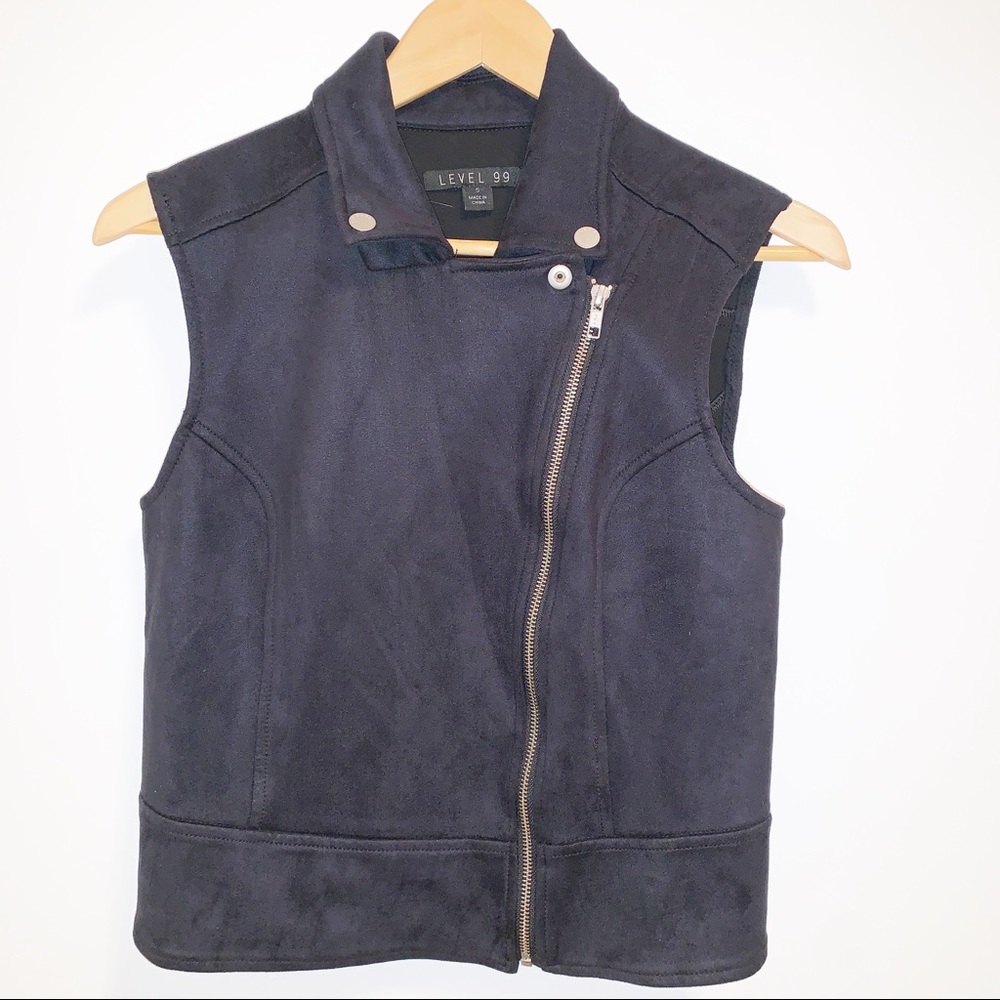LEVEL 99 ALEXA BLACK MOTO FAUX SUEDE VEST-S - Picture 2 of 8